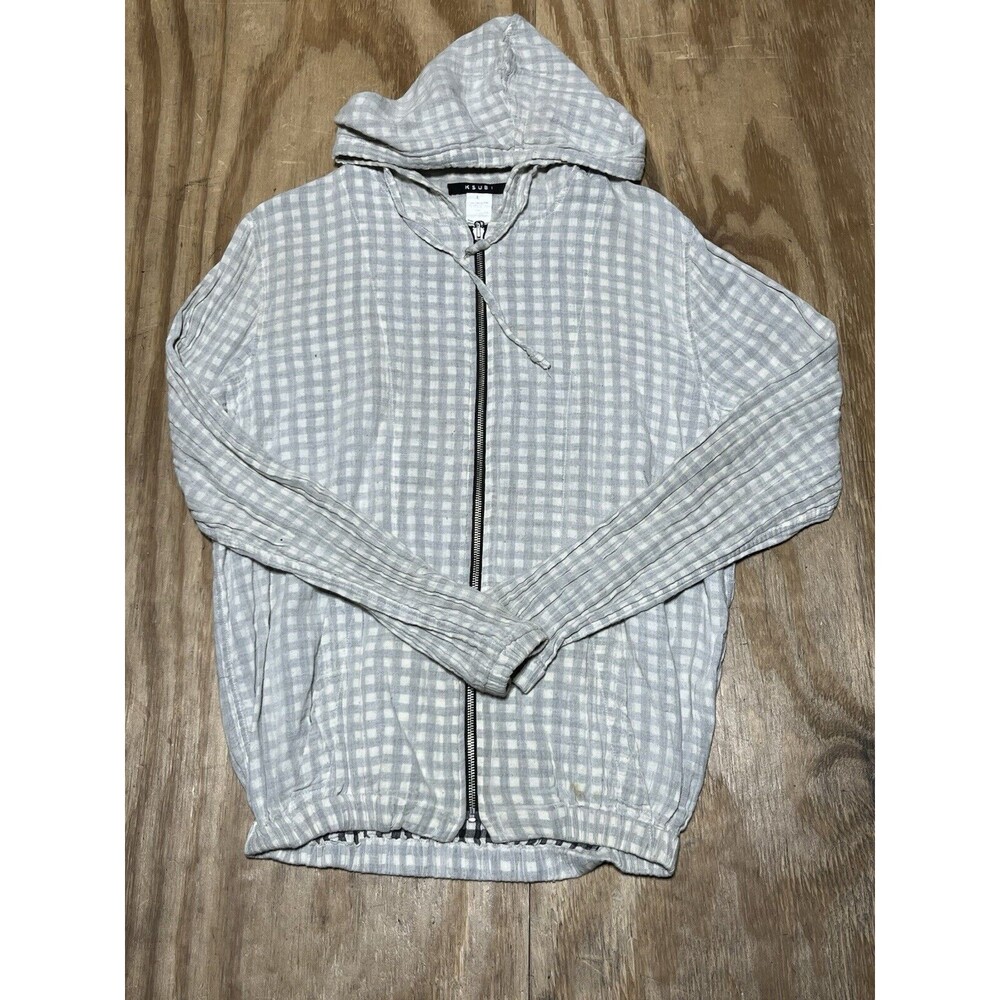 KSUBI Reversible Checkered Men L Hoodie Black White Cotton Fullzip @j6